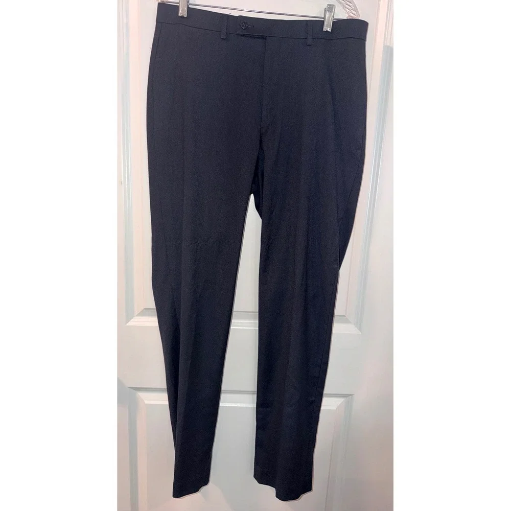 Lauren Ralph‎ Lauren Mens 34X34 Navy Blue Stretch Dress Pants Flat Front Solid